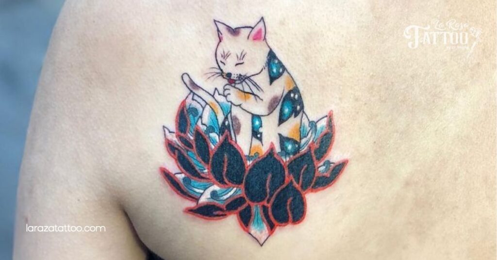 Discover the Beauty and Symbolism of Floral Cat Tattoos: A Unique Expression for Cat Lovers 7 Lotus Flowers in Floral Cat Tattoos
