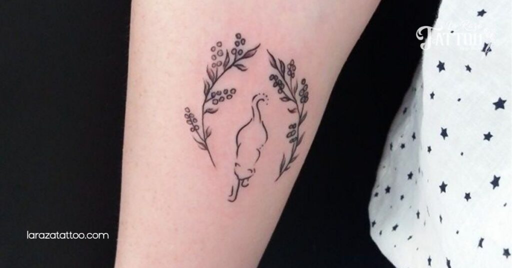Discover the Beauty and Symbolism of Floral Cat Tattoos: A Unique Expression for Cat Lovers 2 Minimalist Floral Cat Tattoos